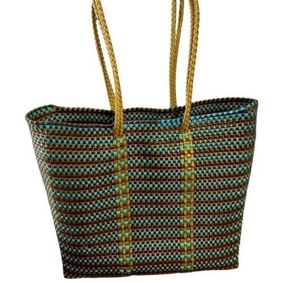 Spring/Summer Woven Tote, shopping, beach, travel, Resort, Turquoise, OS - Picture 1 of 7